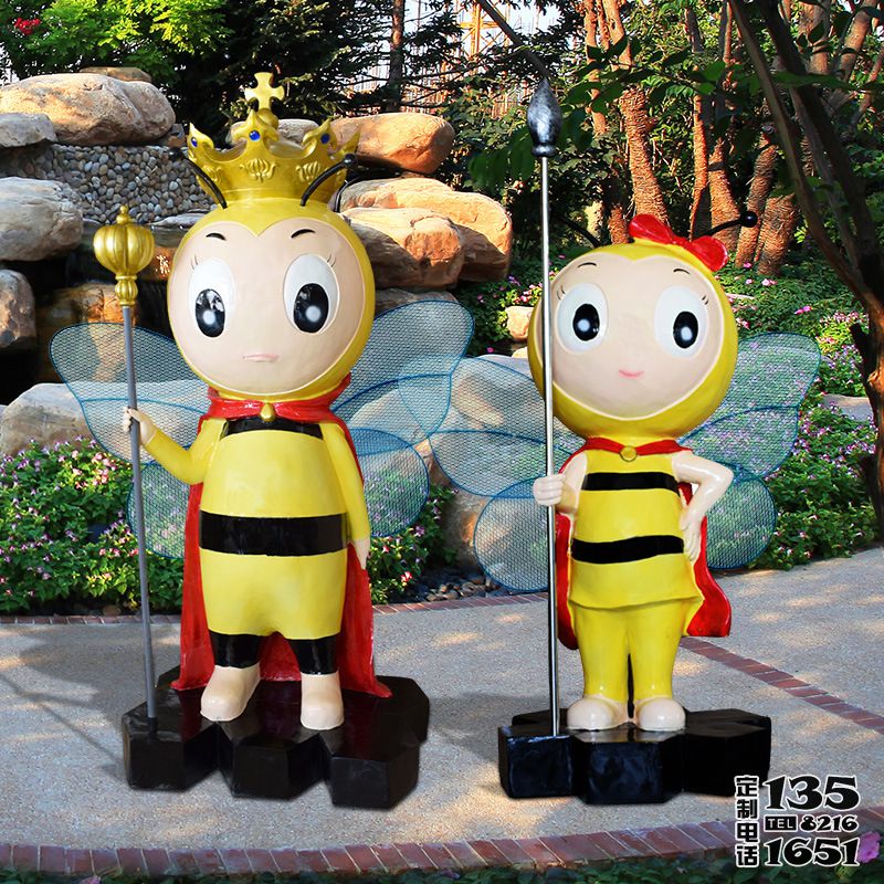 游樂(lè)場(chǎng)擺放卡通國(guó)王衛(wèi)士玻璃鋼蜜蜂雕塑